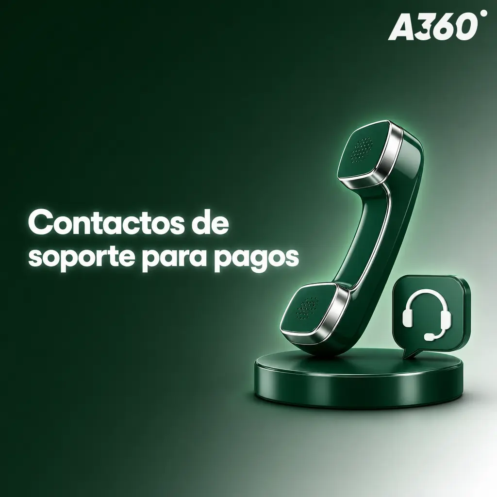 Contactos de soporte A360 para pagos: chat en vivo, centro de ayuda, correo, historial del cajero y verificación