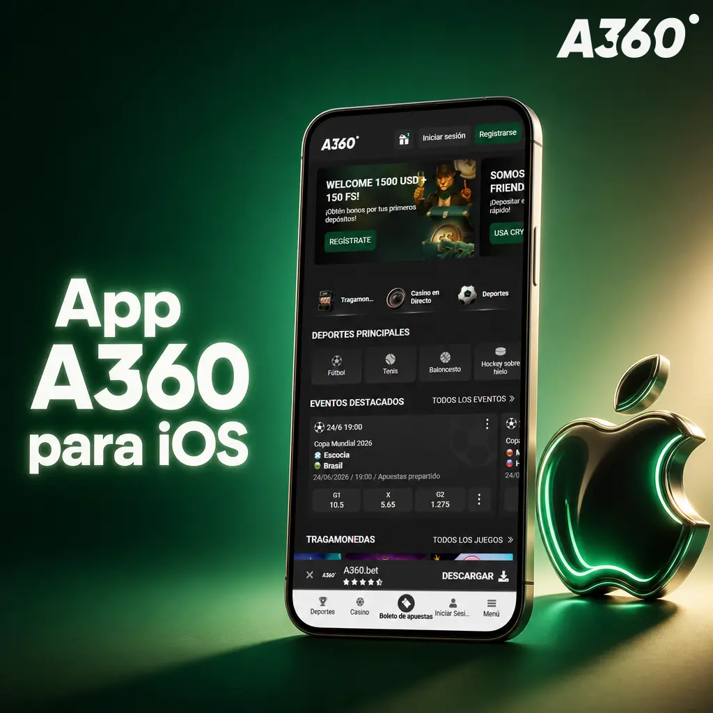 App A360 para iOS en iPhone y iPad con apuestas, casino móvil, pagos y soporte en Colombia