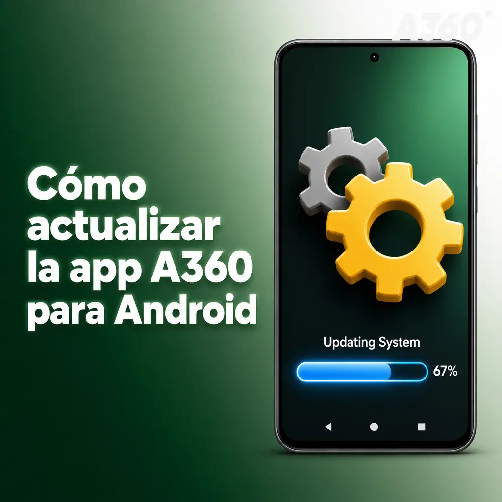 Pantalla para actualizar la app A360 en Android con descarga de APK y botón Actualizar