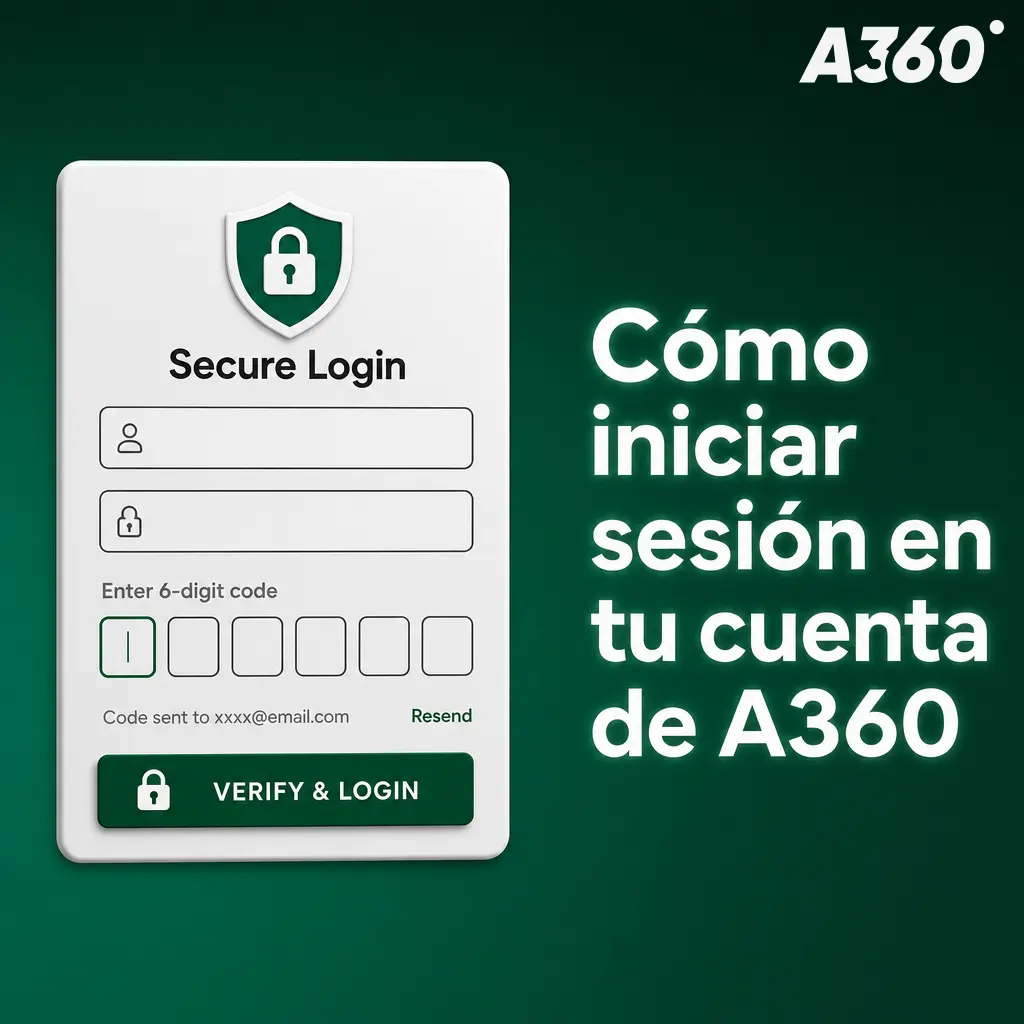 Pantalla de inicio de sesión de A360 para acceder con correo, celular o credencial social registrada