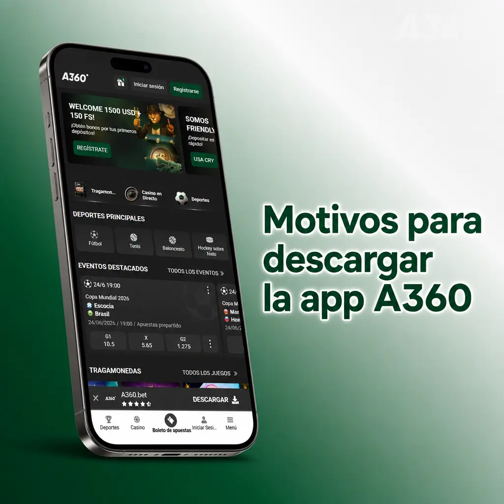 Motivos para descargar la app A360: casino, cupón, pagos en COP y apuestas Live con acceso rápido